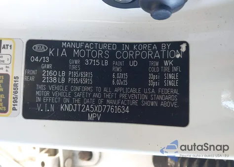 2013 Kia Soul z USA, uszkodzony, nr VIN KNDJT2A5XD7761634